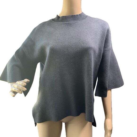 Anthropologie Sunday In Brooklyn Dark Gray 3/4 Sleeve Crew Neck Sweater Small - Picture 1 of 13